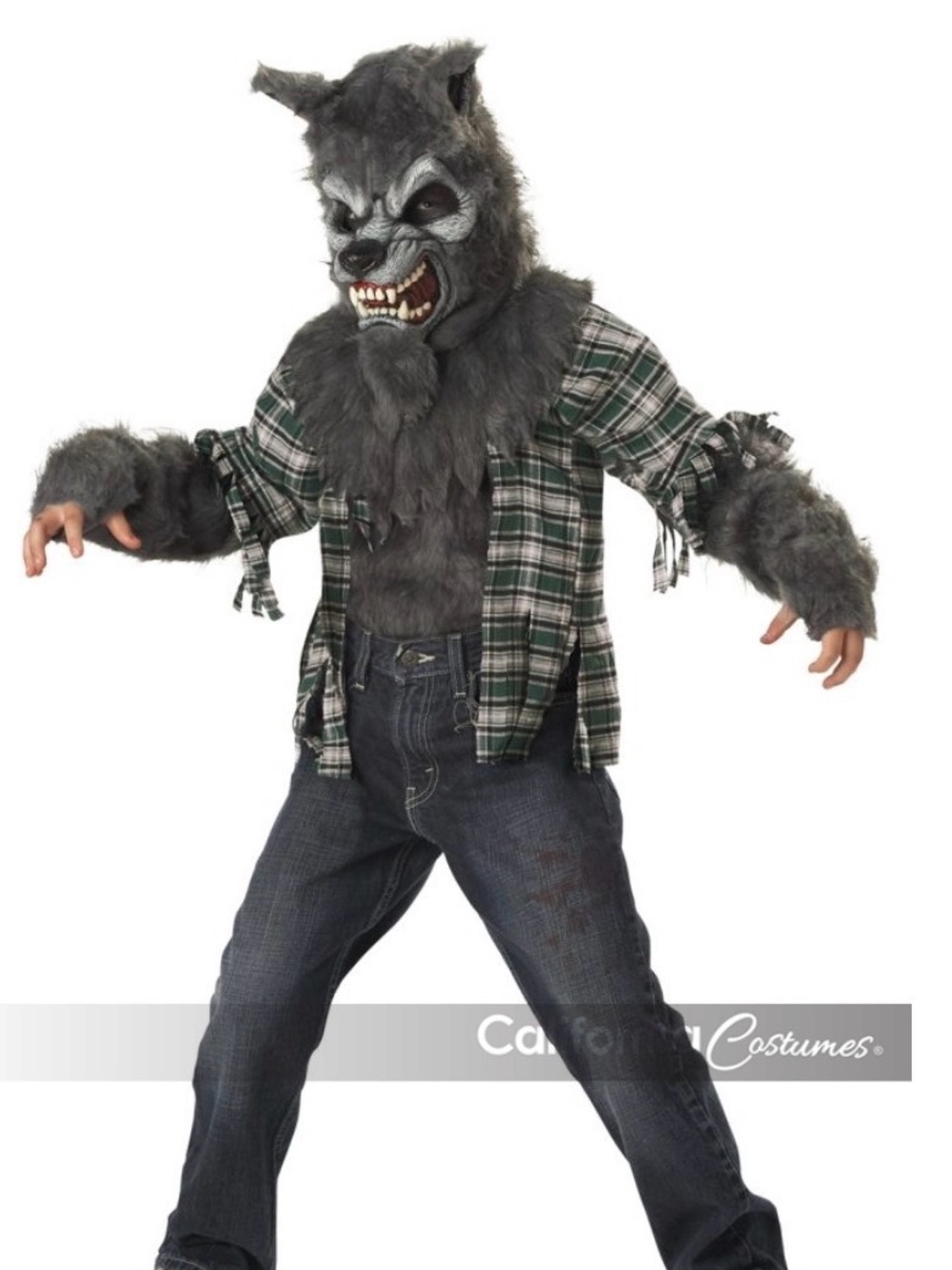 Kids Full Plaid Werewolf Halloween Costume & Mask Set - Size Large